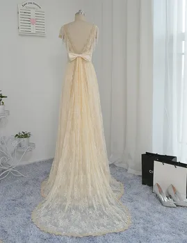 Vestido De Noiva 2018 Šampano Vestuvių Suknelės-line Bžūp Rankovėmis Puošnios Nėrinių Senovinių Vestuvių Suknelė Vestuvių Suknelės Realios Nuotraukos