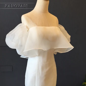 Paprasta Vestido De Noiva Elegantiška Nuotakos Suknelė Sluoksniuotos Rankovėmis Organza Ilgai Undinė Vestuvių Suknelė iki 2017 m. Nėriniai Atgal ASAF07