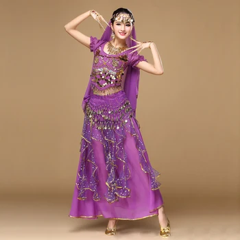 2018 m. Moteris Dancewear Sari Pilvo Šokio Kostiumų Nustatyti 4pcs Bolivudas, Indijos Šokių Kostiumai Indijos Sijonas Komplektai
