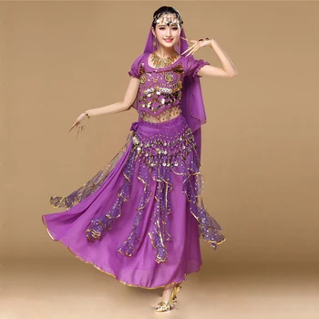 2018 m. Moteris Dancewear Sari Pilvo Šokio Kostiumų Nustatyti 4pcs Bolivudas, Indijos Šokių Kostiumai Indijos Sijonas Komplektai
