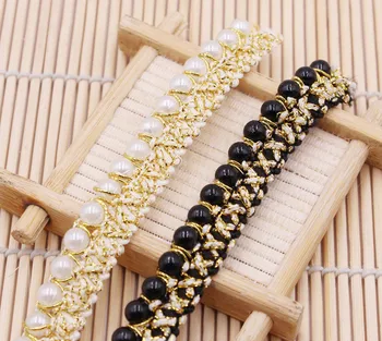 10Yards 1,5 cm Nerijos Zawalcowany Perlai Juodojo Aukso Apipjaustymas Embellishment Nėrinių Juostelės Apdaila Aplikacijos, Siuvimo Reikmenys Amatų Medžiaga