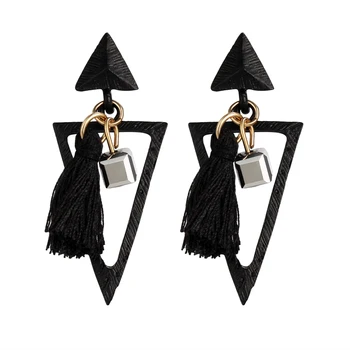 Karšto pardavimo Femme Medvilnės Kutas Trikampis Auskarai Bohemijos Lydinio Didelis Juodas Auskarai Moterims Pareiškimą, Auskarai Geometrinis Papuošalai