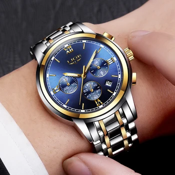 LIGE Laikrodžiai Vyrams Prabangos Prekės ženklo Mados Verslo Kvarco Vyras žiūrėti Šešių kontaktų Sporto Vandeniui Laikrodis žiūrėti vyrų Full Steel Laikrodžius