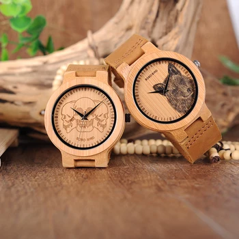 BOBO PAUKŠČIŲ Vyrų Medienos Laikrodžiai Viršuje prabangos Prekės ženklo Dizainas bambuko Medinės Laikrodžius vyrams, moterims, Kurių Oda Juostose, dovanų dėžutėje