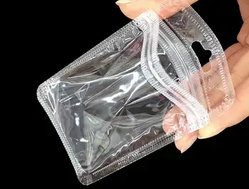 100vnt Skaidrus skaidrus skaidrus Uždaroma Plastiko Maišą PE Zip-Lock Maišelis su pakabinimo anga Papuošalų, Aksesuarų Saugojimo krepšys Pack