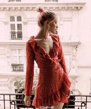 2018 moterų bohemijos karšto pardavimo star spausdinimo mini suknelė mados wrap dress raukiniai V-kaklo, seksualus rudens dress diržo slim vestidos