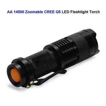 Mini CREE Q5 LED Žibintuvėlį, Fakelą Zoomable AA 14500 Lanterna LED Stovykla Taktinis Žibintuvėlis atsparus Vandeniui 1 Režimas