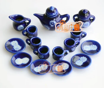 MINI lėlių miniatiūriniai Mini baldų priedai modelio mėlyno rašalo daisy kavos gražus glazūruoti indai