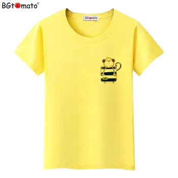 BGtomato marškinėliai 3D Kišenėje beždžionė juokinga t shirts Originalus prekių puikus 3D t-shirt moterims, Karšto pardavimo vasaros top tees