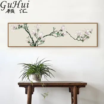 Kinijos Klasikinės Magnolija Bambuko Drobės Tapybos Gėlių Drugelis Eilėraštį Plakatas Apdaila De Quadros Parede Para Salė Cuadros