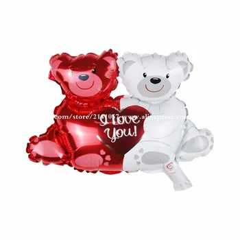 30pcs/daug naujų red ir white bear valdos širdies balionai Valentino Lokys aliumininiai balionai helio balionas