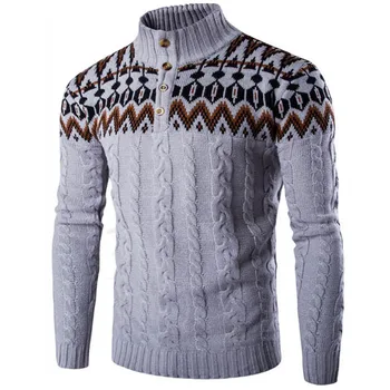 2017 Naujo stiliaus mados prekės ženklo atsitiktinis ilgas rankovėmis megztinis stovėti apykaklės, puloveriai Slim vyrų Etninės stiliaus modelis megztiniai 4 spalvos