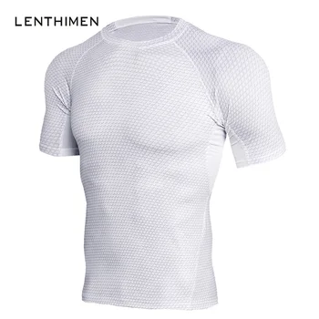 2018 Aukštos Kokybės Sportinę 3D Marškinėliai Vyrams Crossfit Kultūrizmo Suspaudimo Triko White T-Shirt Kvėpuojantis Soft Top Tees MMA