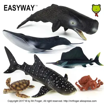 EASYWAY Sea Life Gyvūnų figūrėlių, PVC Plastiko Ryklys Žaislas Vaikams Berniukas Žuvų Kolekcines Figūrėlės Modelis Vėžlys 