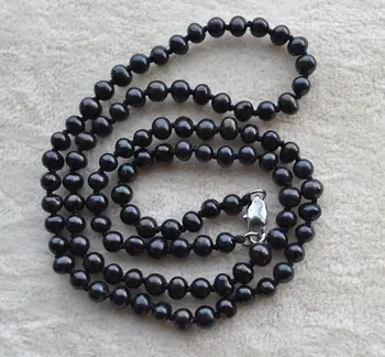 Žavinga Nekilnojamojo Perlų Papuošalai,16-20Inch Perlų Papuošalai,4-4.5 mm Juodos Spalvos Gėlavandenių Perlų Vėrinį,Vestuvės Dovanų.