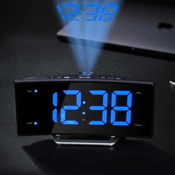 Radijo Projection Alarm Clock Didelis LED Veidrodis Ekranas, Elektroninis skaitmeninis šviesos stalo laikrodžiai, USB įkrovimo funkcija