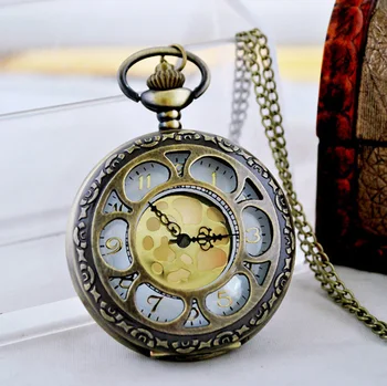 Mados kvarco kišenėje žiūrėti karoliai retro vintage fob laikrodžiai geros kokybės panele, mergina, gražus naujas bronza, auksas, aukso žiedlapis grandinės