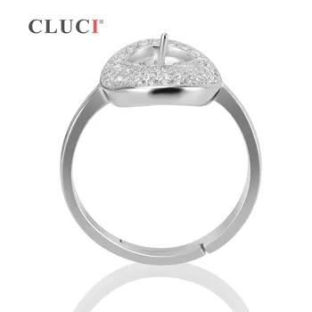 CLUCI mados moterų papuošalai 925 sterlingas sidabro žiedas priedai blizgučiai Ovalo reguliuojamas žiedo priedų,gali klijuoti perlai