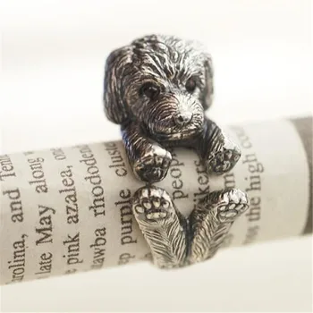 DANGGAO Rankų darbo reguliuojamas Pudelis Žiedas mielas šuo moterų ir vyrų papuošalai Antikvariniai Sidabro/Bronzos Spalvos, Padengtą