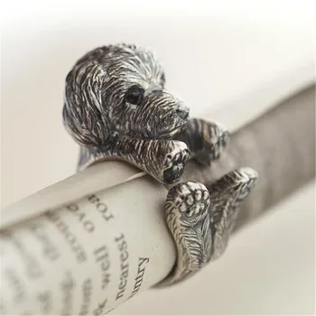 DANGGAO Rankų darbo reguliuojamas Pudelis Žiedas mielas šuo moterų ir vyrų papuošalai Antikvariniai Sidabro/Bronzos Spalvos, Padengtą