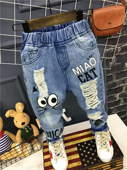 Vaikų drabužiai 2018 m. pavasarį vyrų vaiko asmeninį didelę skylę animacinių filmų atsitiktinis kelnės, berniukų džinsai