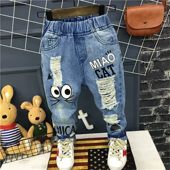 Vaikų drabužiai 2018 m. pavasarį vyrų vaiko asmeninį didelę skylę animacinių filmų atsitiktinis kelnės, berniukų džinsai