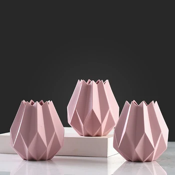 Stilingas, paprastas, rausvos spalvos, netaisyklingos keramikos vaza abstrakčios Kūrybos origami amatų namų puošybai vaza