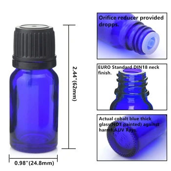 24 X 1/3 Oz 10ml Tuščias Kobalto mėlynos spalvos Stiklo Butelis Buteliukai su euro užkratas juoda suklastoti akivaizdu bžūp eterinių aliejų aromaterapija