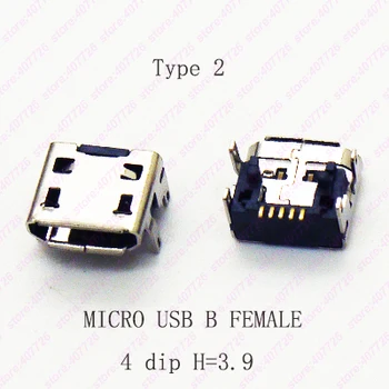 10VNT Micro USB 2.0 Jungtis B tipo Moterų Jack 4Feet CINKAVIMAS 5Pin Įkrovimo Uodega Kištukinis H=3.9 mm TIPAS 2