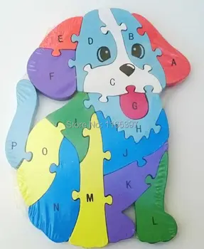 1pc vaikai vaikai Medinės dėlionės gyvūnų karvė, šuo, arklys gyvatė dėlionė su skaičiais, raidėmis, spalvinga švietimo žaislas