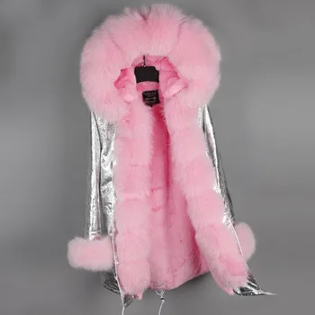 Maomaokong 2017 naujas mados lady prabangos nekilnojamojo silver fox fur coat Dirbtiniais kailiais Linijinės žiemos striukė