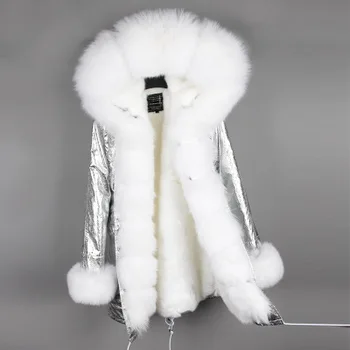 Maomaokong 2017 naujas mados lady prabangos nekilnojamojo silver fox fur coat Dirbtiniais kailiais Linijinės žiemos striukė