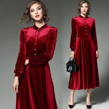 Moteris Juoda raudona Aksomo Suknelė Žiemos Suknelės Moterims Vestido Longo Ilgas Rankovėmis Maxi Ilgio Suknelės, Šaliai, Skraistės Longue Femme
