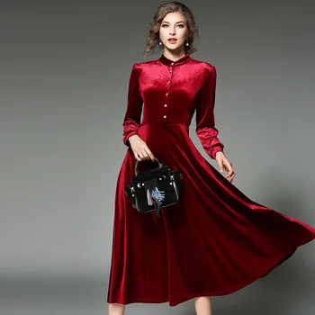Moteris Juoda raudona Aksomo Suknelė Žiemos Suknelės Moterims Vestido Longo Ilgas Rankovėmis Maxi Ilgio Suknelės, Šaliai, Skraistės Longue Femme