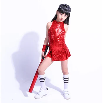 SONGYUEXIA Vaikų etape Dancewear Vaikas Hip-hop, Jazz Dance Kostiumas Paillette Šiuolaikinių Šokių Drabužių Mergina Cheerleaders Kostiumai