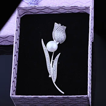FARLENA Papuošalai Elegantiškas Tulpės Sagė Apdaila su Mikro Cirkonis Akmuo Aukštos Kokybės CZ Kristalų, Sagės Moterų Vestuvių