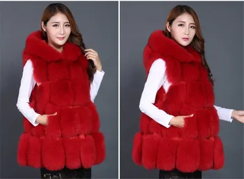Lovingbeauty RED FOx fur hoodie tikro kailio liemenė su gobtuvu gilet lapės kailio liemenė kailio gilet fox mados palto rankovių