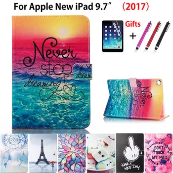 Aukštos kokybės Mados nudažyti Case Cover For Apple iPad 9.7 2017 Funda atvejų Modelis A1822 PU Odos Stovėti Shell +Stylus+filmas