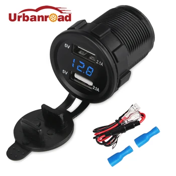 Urbanroad 4.2 a 12v Jūrų Motociklo Automobilinis USB Įkroviklis Voltmeter Cigarečių Degiklio Lizdą Valtis Dual USB Įkroviklis Adapteris Įtampa