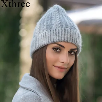 Xthree 2017 paprasta Triušio kailio Beanie Skrybėlių Moterų, vyrų Žiemos Skullies Šiltas Svorio Kritimo Bžūp Gorros Moteriška Kepurė