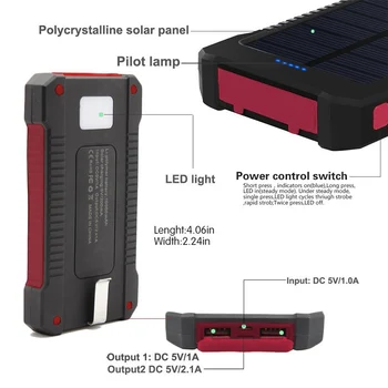 2017 Naujas Nešiojamas Vandeniui atsparus Saulės Energijos Banko 10000mah Dual-USB Saulės Baterijos Kroviklis powerbank Telefonas Universalus Įkroviklis
