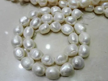 Top Real Natūralių Gėlavandenių Perlų 12mm Baroko White Pearl pabrėžti pearl 37cm Kryptis Prarasti Karoliukai moterų Papuošalai