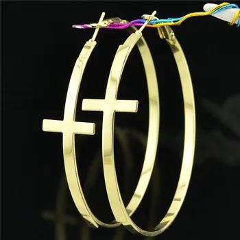 Shineliang 2018 m. Didmeninės Didelis Kryžius apskritime hoopas Auskarai moterims, moteriška Sluoksnis mados juvelyrikos prekės ženklo aukso sidabro lydinio 6cm mergina