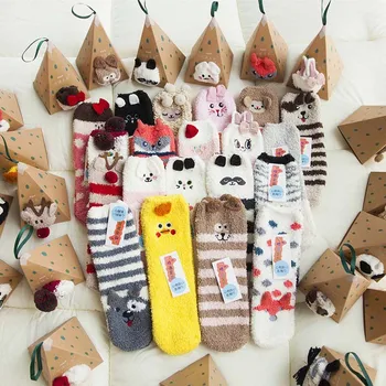 Kalėdų kojinės Dovanų 3D Projektavimo Purus Koralų Aksomo, Storos Šiltos Kojinės Moterims, Rankšluostį Grindų/Miega naujųjų Metų dovana Sox su dėžute