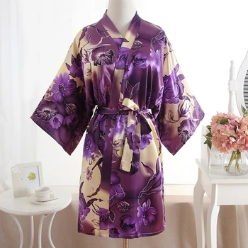 Naujas Spausdinti Balta Nuotaka Bridesmaid, Vestuvių Apdarą Gėlių Kimono Pižamą Moterų Namų Suknelė Suknelė Sleepwear Šalis Kosmetikos Naktiniai Drabužiai