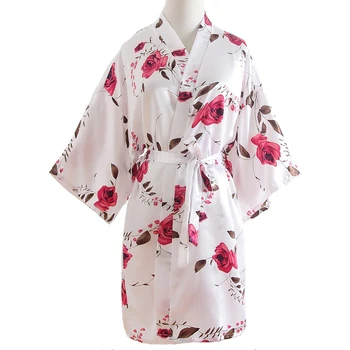 Naujas Spausdinti Balta Nuotaka Bridesmaid, Vestuvių Apdarą Gėlių Kimono Pižamą Moterų Namų Suknelė Suknelė Sleepwear Šalis Kosmetikos Naktiniai Drabužiai
