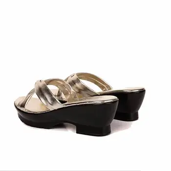 Mados Avikailio Moterų sandalai, patogus geuine odos storio kulniukai moterų vasaros batai platformos sandalas plius dydis 35-42