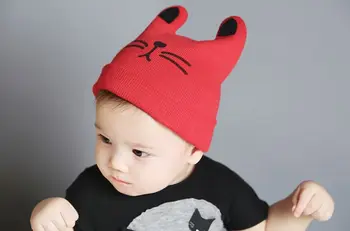 Kačių Ausų Baby Hats Naujagimių Animacinių Filmų Megzti Dangtelis Bamblys Vaikų Berniukų, Mergaičių Beanie Kepurė Kūdikiams Rudenį, Žiemą Šiltą Kepurę