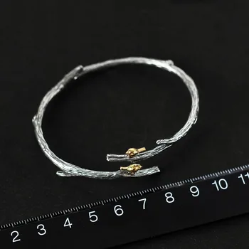 Lotus Įdomus Nekilnojamojo 925 Sterlingas Sidabro Gamtos Originalus Rankų darbo Fine Jewelry Paukštis ant Šakos Reguliuojamas Bangle Moterų Bijoux
