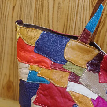 Caerlif mados maišelį vėjo atkurti senovės būdų yra spalvingas odos spalvos siūlėmis pobūdžio guzas vieną petį jo moteris krepšys